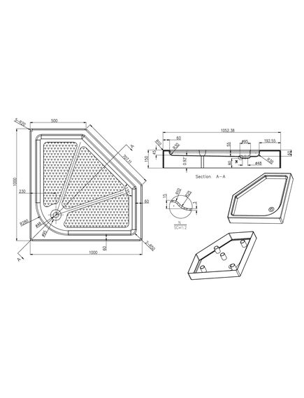 Купить Душевой поддон Azario 1000х1000х150 R/L (p310 r/l) по цене 9450 руб., в Санкт-Петебруге в интернет магазине 100-Систем, а также дургие товары Azario из раздела Нестандартные и Душевые поддоны