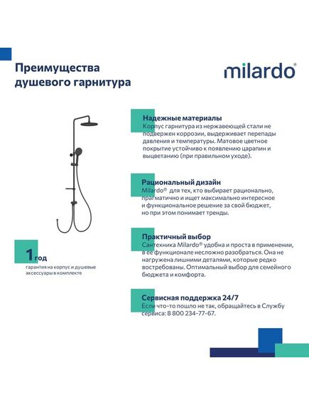 Купить Душевой гарнитур с тропической лейкой Milardo Ideal Spa, черный матовый, ILSBL3FM76 (ilsbl3fm76) по цене 10990 руб., в Санкт-Петебруге в интернет магазине 100-Систем, а также дургие товары MILARDO из раздела Душевые гарнитуры и Душевые стойки, системы, панели, гарнитуры