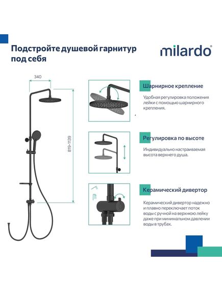 Купить Душевой гарнитур с тропической лейкой Milardo Ideal Spa, черный матовый, ILSBL3FM76 (ilsbl3fm76) по цене 10990 руб., в Санкт-Петебруге в интернет магазине 100-Систем, а также дургие товары MILARDO из раздела Душевые гарнитуры и Душевые стойки, системы, панели, гарнитуры
