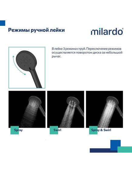 Купить Душевой гарнитур с тропической лейкой Milardo Ideal Spa, черный матовый, ILSBL3FM76 (ilsbl3fm76) по цене 10990 руб., в Санкт-Петебруге в интернет магазине 100-Систем, а также дургие товары MILARDO из раздела Душевые гарнитуры и Душевые стойки, системы, панели, гарнитуры