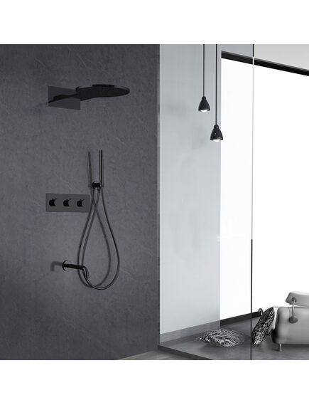 Купить Душевая система ABBER Wasser Kreis AF8150B скрытого монтажа с изливом, термостат, черная матовая (af8150b) по цене 88800 руб., в Санкт-Петебруге в интернет магазине 100-Систем, а также дургие товары ABBER из раздела Душевые комплекты встраиваемого монтажа и Душевые комплекты встраиваемого монтажа