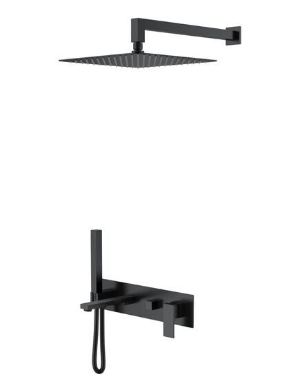 Купить Смеситель встроенный + верхний+ ручной душ Qubic Matt Black (474-b) по цене 46208 руб., в Санкт-Петебруге в интернет магазине 100-Систем, а также дургие товары BOHEME из раздела Душевые комплекты встраиваемого монтажа и Душевые комплекты встраиваемого монтажа