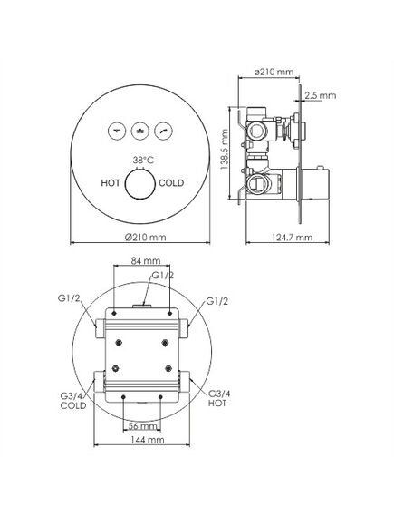 Купить Dinkel 5844 Thermo Смеситель для ванны и душа (5844) по цене 33006 руб., в Санкт-Петебруге в интернет магазине 100-Систем, а также дургие товары WasserKRAFT из раздела Смесители для встраиваемых систем и Комплектующие для встраиваемых систем