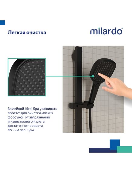 Купить ILS3FB0M18, Лейка для душа, черная матовая, 3F, Ideal Spa, Milardo, ILS3FB0M18 (ils3fb0m18) по цене 790 руб., в Санкт-Петебруге в интернет магазине 100-Систем, а также дургие товары MILARDO из раздела Лейки и Комплектующие для душа