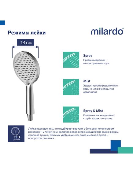Купить Лейка для душа, 3F, Ideal Spa, Milardo, ILS3FCRM18 (ils3fcrm18) по цене 1490 руб., в Санкт-Петебруге в интернет магазине 100-Систем, а также дургие товары MILARDO из раздела Лейки и Комплектующие для душа