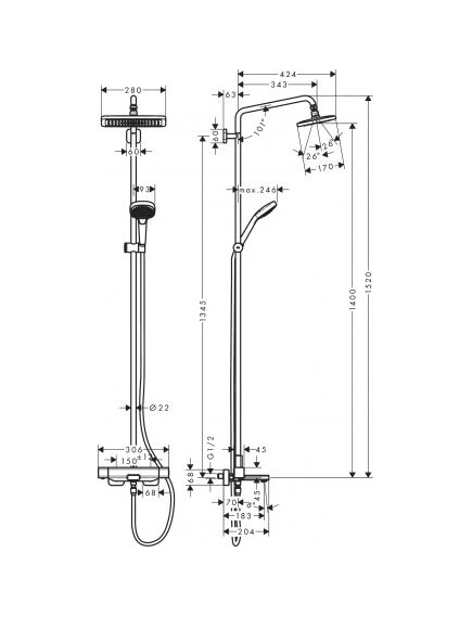 Купить Душевая система Hansgrohe Croma E Showerpipe 27687000 с термостатом Хром (27687000) по цене 184425.76 руб., в Санкт-Петебруге в интернет магазине 100-Систем, а также дургие товары HANSGROHE из раздела Душевые стойки и Душевые стойки, системы, панели, гарнитуры