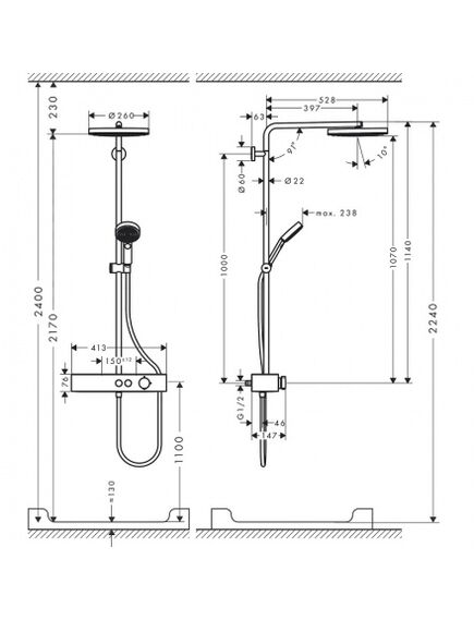 Купить Душевая система Hansgrohe Pulsify Showerpipe 24220000 с термостатом, хром (24220000) по цене 173527.95 руб., в Санкт-Петебруге в интернет магазине 100-Систем, а также дургие товары HANSGROHE из раздела Душевые стойки и Душевые стойки, системы, панели, гарнитуры