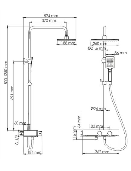 Купить A11401 Thermo Душевой комплект с термостатическим смесителем (a11401) по цене 58710 руб., в Санкт-Петебруге в интернет магазине 100-Систем, а также дургие товары WasserKRAFT из раздела Душевые стойки и Душевые стойки, системы, панели, гарнитуры