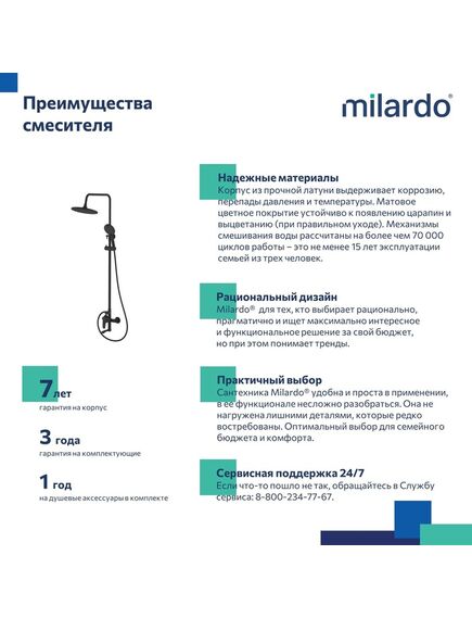 Купить Смеситель для ванны с верхним душем, черный матовый, Rora, Milardo, RORBL4FM06 (rorbl4fm06) по цене 21990 руб., в Санкт-Петебруге в интернет магазине 100-Систем, а также дургие товары MILARDO из раздела Душевые стойки и Душевые стойки, системы, панели, гарнитуры