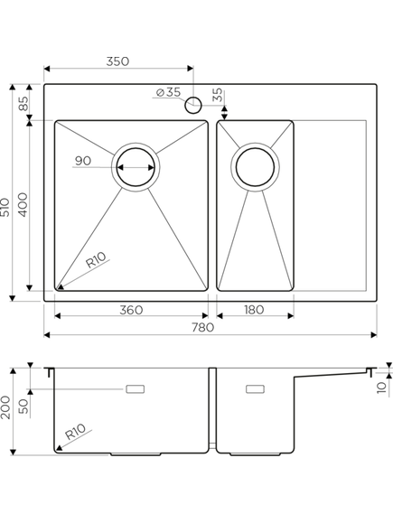 Купить Кухонная мойка Omoikiri Akisame 78-2-IN-R (4973063) по цене 62788 руб., в Санкт-Петебруге в интернет магазине 100-Систем, а также дургие товары Omoikiri из раздела Двойные мойки и Кухонные мойки