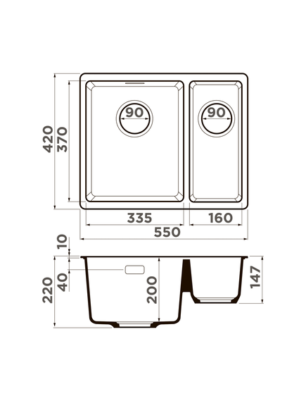Купить Кухонная мойка Omoikiri Kata-55-2-U-BL (4993389) по цене 23188 руб., в Санкт-Петебруге в интернет магазине 100-Систем, а также дургие товары Omoikiri из раздела Двойные мойки и Кухонные мойки