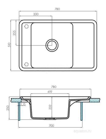Купить Мойка для кухни из литого мрамора AQUATON Беллис 78 шампань 1A725032BS290 (1a725032bs290) по цене 14204 руб., в Санкт-Петебруге в интернет магазине 100-Систем, а также дургие товары AQUATON из раздела Накладные мойки и Кухонные мойки
