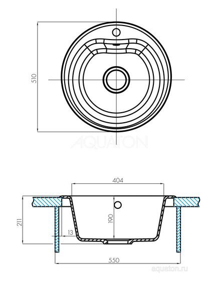 Купить Мойка для кухни из литого мрамора AQUATON Мида круглая графит 1A712732MD210 (1a712732md210) по цене 6684.7 руб., в Санкт-Петебруге в интернет магазине 100-Систем, а также дургие товары AQUATON из раздела Накладные мойки и Кухонные мойки