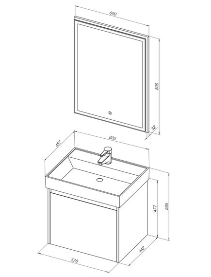 Купить Мебель для ванной Aquanet Nova Lite 60 дуб рошелье (1 ящик) (242923) по цене 45614 руб., в Санкт-Петебруге в интернет магазине 100-Систем, а также дургие товары AQUANET из раздела Готовые решения для ванной комнаты и Мебель для ванной комнаты