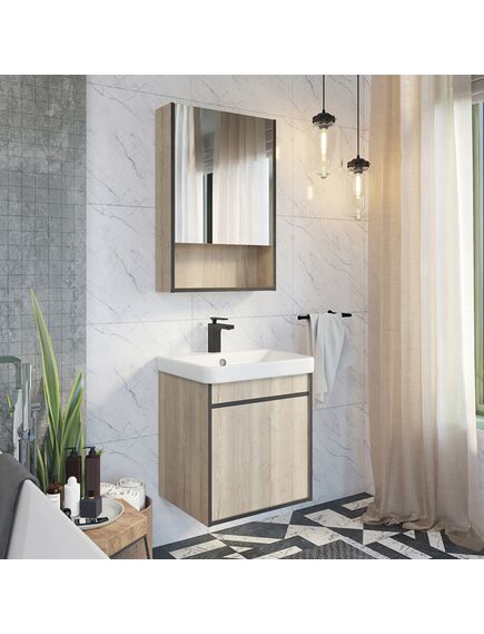 Купить Зеркало-шкаф Comforty Вена-55 дуб дымчатый (00-00009271cf) по цене 10670 руб., в Санкт-Петебруге в интернет магазине 100-Систем, а также дургие товары COMFORTY из раздела Зеркальные шкафы для ванной и Мебель для ванной комнаты