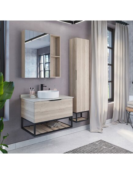 Купить Зеркало-шкаф Comforty Порто-75 дуб дымчатый (00-00009234cf) по цене 12210 руб., в Санкт-Петебруге в интернет магазине 100-Систем, а также дургие товары COMFORTY из раздела Зеркальные шкафы для ванной и Мебель для ванной комнаты