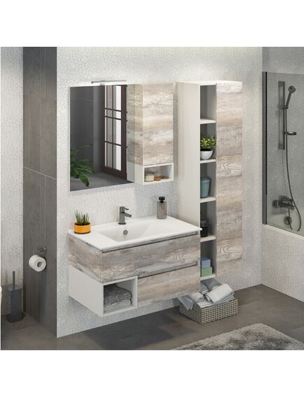 Купить COMFORTY. Зеркало-шкаф "Турин-90" дуб бежевый (00004136265) по цене 11770 руб., в Санкт-Петебруге в интернет магазине 100-Систем, а также дургие товары COMFORTY из раздела Зеркальные шкафы для ванной и Мебель для ванной комнаты