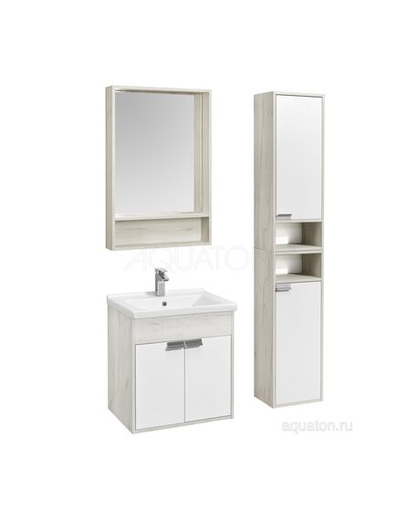 Купить Тумба под раковину AQUATON Флай 60 белый, дуб крафт 1A237301FAX10 (1a237301fax10) по цене 7854 руб., в Санкт-Петебруге в интернет магазине 100-Систем, а также дургие товары AQUATON из раздела Тумбы под раковину и Мебель для ванной комнаты