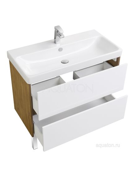 Купить Тумба под раковину AQUATON Сканди 90 белая, дуб рустикальный 1A251901SDZ90 (1a251901sdz90) по цене 11542.5 руб., в Санкт-Петебруге в интернет магазине 100-Систем, а также дургие товары AQUATON из раздела Тумбы под раковину и Мебель для ванной комнаты