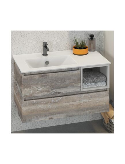 Купить COMFORTY. Тумба-умывальник "Турин-90L" дуб бежевый с раковиной COMFORTY 9090EL (00004137135) по цене 35200 руб., в Санкт-Петебруге в интернет магазине 100-Систем, а также дургие товары COMFORTY из раздела Тумбы с умывальником и Мебель для ванной комнаты