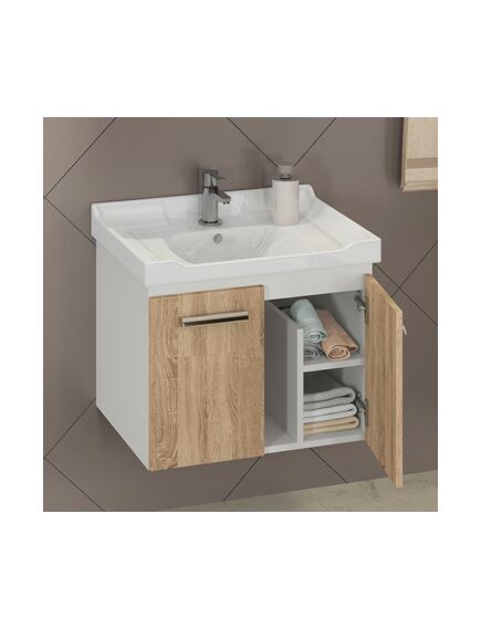 Купить COMFORTY. Тумба-умывальник "Рига-60" дуб сонома с раковиной COMFORTY 9335-60 (00004142213) по цене 22330 руб., в Санкт-Петебруге в интернет магазине 100-Систем, а также дургие товары COMFORTY из раздела Тумбы с умывальником и Мебель для ванной комнаты