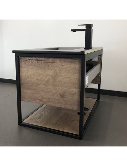 Купить COMFORTY. Тумба-умывальник "Бонн-75" дуб темный с  раковиной COMFORTY 75E черная матовая  (00-00001936) по цене 44660 руб., в Санкт-Петебруге в интернет магазине 100-Систем, а также дургие товары COMFORTY из раздела Тумбы с умывальником и Мебель для ванной комнаты