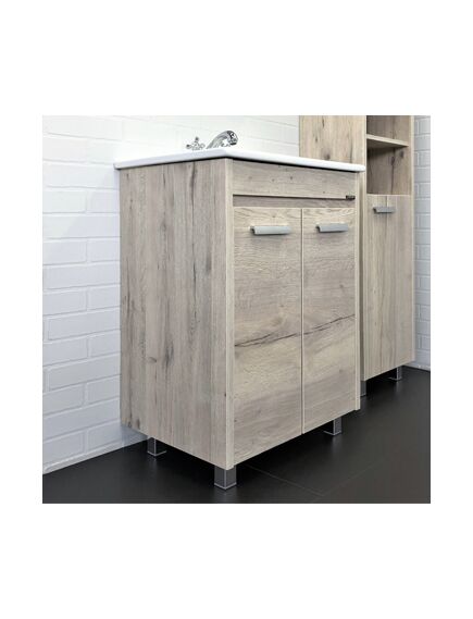 Купить COMFORTY. Тумба-умывальник "Марио-60" дуб дымчатый с раковиной "Quadro 60" (00-00005206) по цене 21670 руб., в Санкт-Петебруге в интернет магазине 100-Систем, а также дургие товары COMFORTY из раздела Тумбы с умывальником и Мебель для ванной комнаты