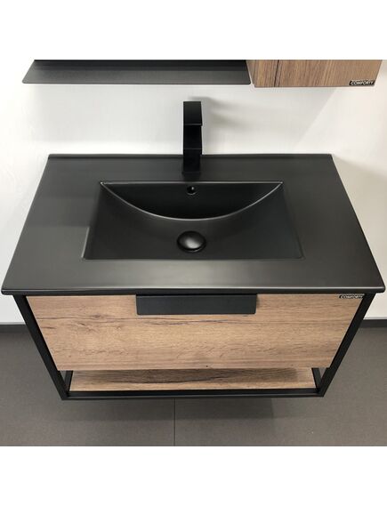 Купить COMFORTY. Тумба-умывальник "Бонн-75" дуб темный с  раковиной COMFORTY 75E черная матовая  (00-00001936) по цене 44660 руб., в Санкт-Петебруге в интернет магазине 100-Систем, а также дургие товары COMFORTY из раздела Тумбы с умывальником и Мебель для ванной комнаты