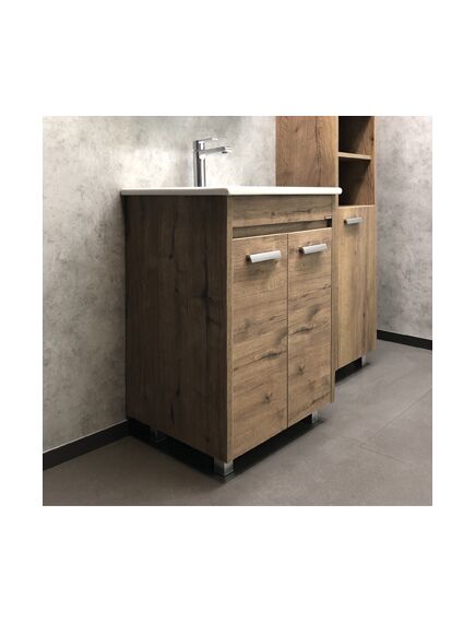 Купить COMFORTY. Тумба-умывальник "Марио-60" дуб темный с раковиной "Quadro 60" (00-00004155) по цене 21670 руб., в Санкт-Петебруге в интернет магазине 100-Систем, а также дургие товары COMFORTY из раздела Тумбы с умывальником и Мебель для ванной комнаты