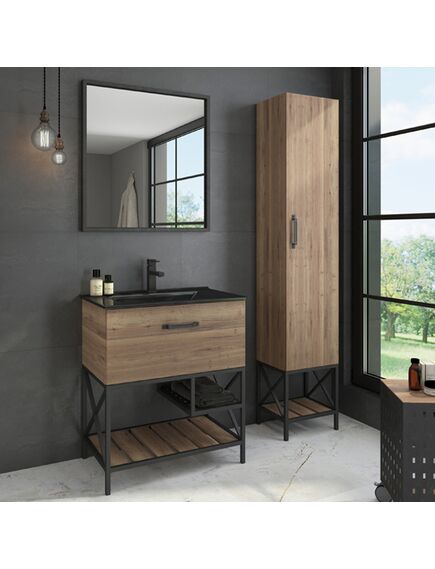 Купить COMFORTY. Тумба-умывальник "Бредфорд-75" дуб темный с раковиной COMFORTY 75E черная матовая (00004149064) по цене 53240 руб., в Санкт-Петебруге в интернет магазине 100-Систем, а также дургие товары COMFORTY из раздела Тумбы с умывальником и Мебель для ванной комнаты