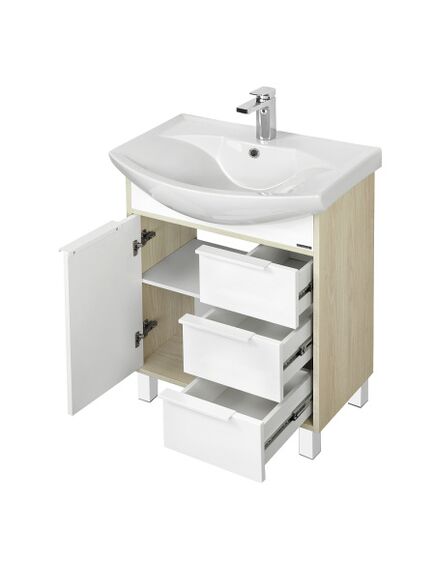 Купить Тумба с раковиной Акватон Рико 65 1A2133K1RIB90, белый/ясень фабрик (1a2133k1rib90) по цене 22505.5 руб., в Санкт-Петебруге в интернет магазине 100-Систем, а также дургие товары AQUATON из раздела Тумбы с умывальником и Мебель для ванной комнаты