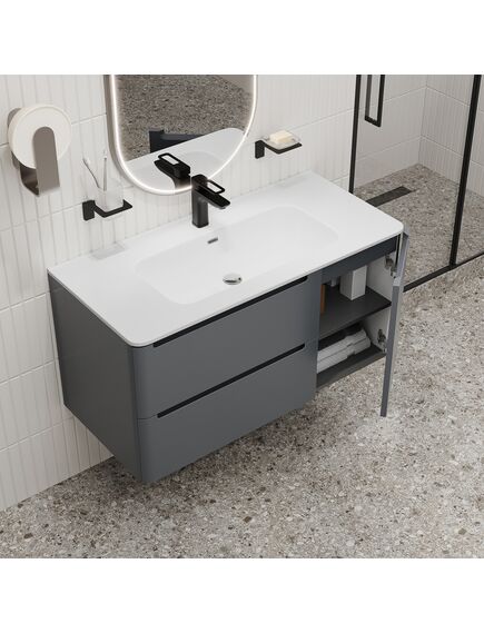 Купить Тумба с умывальником, подвесная, 100 см, темно-серый, Edifice, IDDIS, EDI10D0i95K подходит умыв. 0101000i28 (edi10d0i95k) по цене 53100 руб., в Санкт-Петебруге в интернет магазине 100-Систем, а также дургие товары IDDIS из раздела Тумбы с умывальником и Мебель для ванной комнаты
