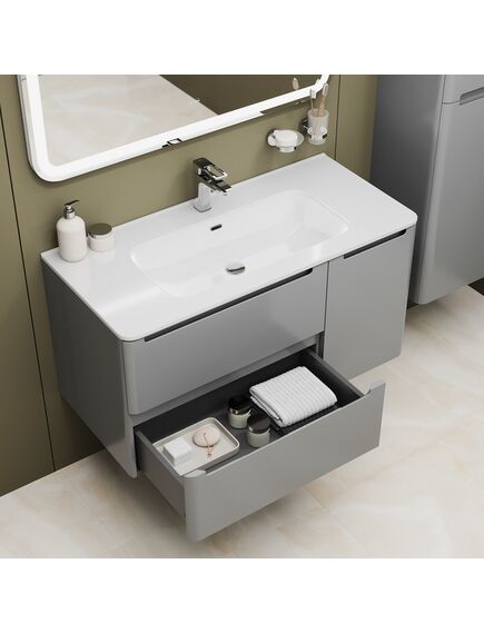Купить Тумба с умывальником, подвесная, 100 см, светло-серый, Edifice, IDDIS, EDI10L0i95K подходит умыв. 0101000i28 (edi10l0i95k) по цене 62580 руб., в Санкт-Петебруге в интернет магазине 100-Систем, а также дургие товары IDDIS из раздела Тумбы с умывальником и Мебель для ванной комнаты
