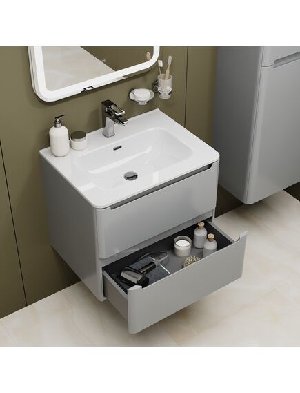Купить Тумба с умывальником, подвесная, 60 см, светло-серый, Edifice, IDDIS, EDI60L0i95K подходит умыв. 0106000i28 (edi60l0i95k) по цене 49380 руб., в Санкт-Петебруге в интернет магазине 100-Систем, а также дургие товары IDDIS из раздела Тумбы с умывальником и Мебель для ванной комнаты