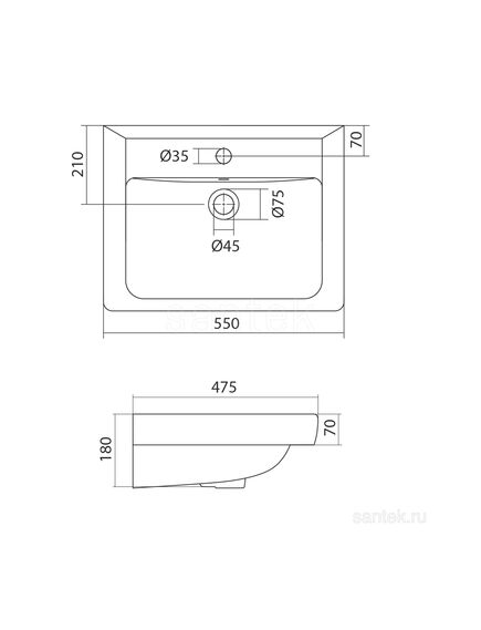 Купить Раковина Santek Тигода 55 отверстие под смеситель 1WH302126 (1wh302126) по цене 5345.7 руб., в Санкт-Петебруге в интернет магазине 100-Систем, а также дургие товары SANTEK из раздела Встраиваемые раковины и Раковины и пьедесталы