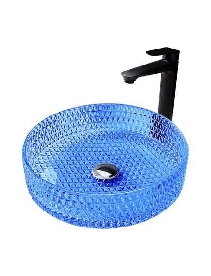 Купить Раковина накладная стеклянная ABBER Glas AK2301DB синяя (ak2301db) по цене 21100 руб., в Санкт-Петебруге в интернет магазине 100-Систем, а также дургие товары ABBER из раздела Накладные раковины и Раковины и пьедесталы