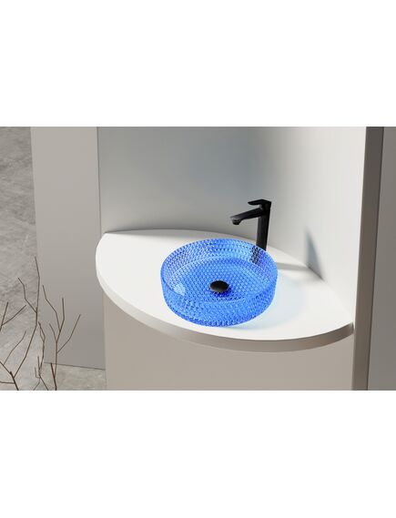 Купить Раковина накладная стеклянная ABBER Glas AK2301DB синяя (ak2301db) по цене 21100 руб., в Санкт-Петебруге в интернет магазине 100-Систем, а также дургие товары ABBER из раздела Накладные раковины и Раковины и пьедесталы