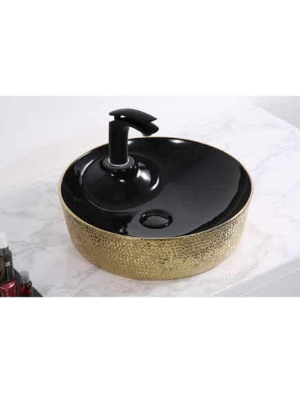 Купить Раковина-чаша CeramaLux 45 D1306H022 Черная Золотая (D1306H022) по цене 7300 руб., в Санкт-Петебруге в интернет магазине 100-Систем, а также дургие товары CeramaLux из раздела Накладные раковины и Раковины и пьедесталы
