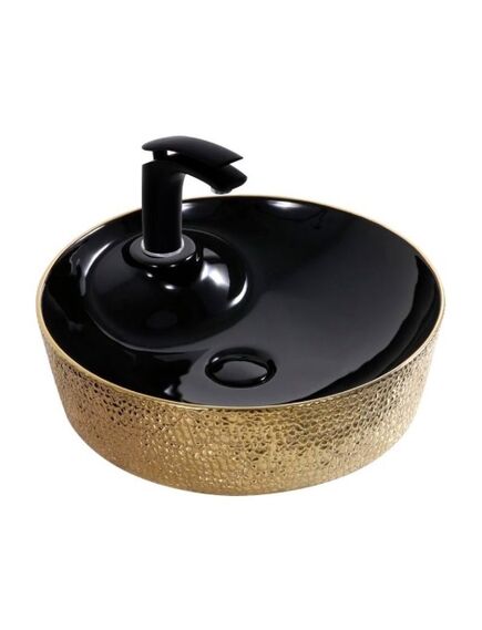 Купить Раковина-чаша CeramaLux 45 D1306H022 Черная Золотая (D1306H022) по цене 7300 руб., в Санкт-Петебруге в интернет магазине 100-Систем, а также дургие товары CeramaLux из раздела Накладные раковины и Раковины и пьедесталы
