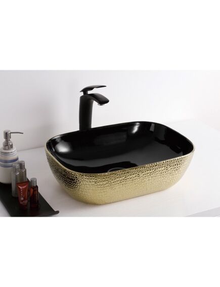 Купить Раковина-чаша CeramaLux 46 D1333H022 Черная Золотая (D1333H022) по цене 7300 руб., в Санкт-Петебруге в интернет магазине 100-Систем, а также дургие товары CeramaLux из раздела Накладные раковины и Раковины и пьедесталы