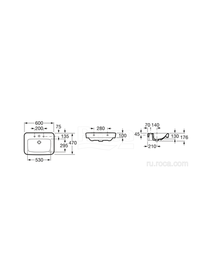 Купить Раковина Roca Dama Senso Square 60 32751B000 (32751b000) по цене 25834.77 руб., в Санкт-Петебруге в интернет магазине 100-Систем, а также дургие товары ROCA из раздела Подвесные раковины и Раковины и пьедесталы