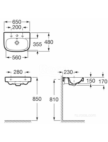 Купить Раковина Roca Debba 65x48 325993000 (325993000) по цене 15681.77 руб., в Санкт-Петебруге в интернет магазине 100-Систем, а также дургие товары ROCA из раздела Подвесные раковины и Раковины и пьедесталы