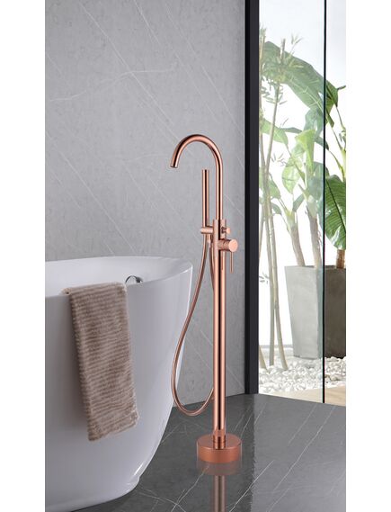 Купить Смеситель ABBER Wasser Kreis AF8115RG напольный для ванны, розовое золото (af8115rg) по цене 77700 руб., в Санкт-Петебруге в интернет магазине 100-Систем, а также дургие товары ABBER из раздела Напольные смесители для ванны, раковины и Смесители для ванны и душа