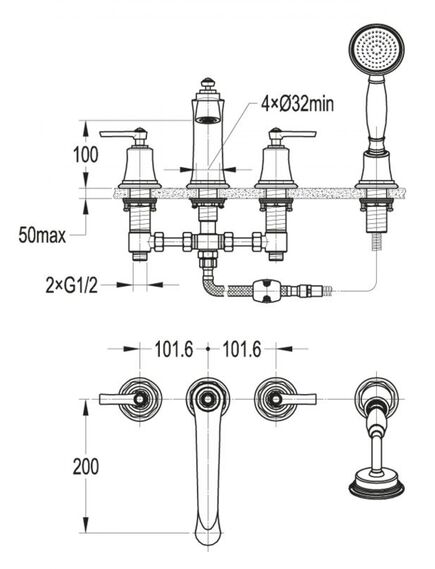 Купить Смеситель на борт ванны Cezares LIBERTY-F-BVD4-01, хром (liberty-f-bvd4-01) по цене 30650 руб., в Санкт-Петебруге в интернет магазине 100-Систем, а также дургие товары CEZARES из раздела Смесители на борт ванны и Смесители для ванны и душа