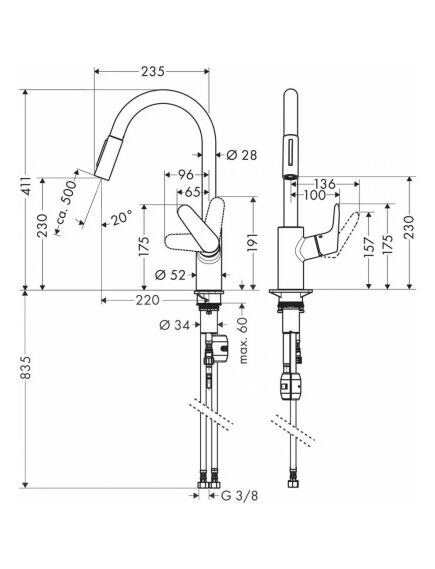 Купить HG Focus, смес. 31815 д/кухни, выдв/повор/излив 150°, 3/8", мат/черный (31815670) по цене 58067.93 руб., в Санкт-Петебруге в интернет магазине 100-Систем, а также дургие товары HANSGROHE из раздела Рычажные смесители и Смесители для кухни