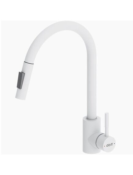 Купить D3007533 Logic Кухонный смеситель с вытягивающимся изливом, белый (d3007533) по цене 5290 руб., в Санкт-Петебруге в интернет магазине 100-Систем, а также дургие товары Dorff из раздела Рычажные смесители и Смесители для кухни