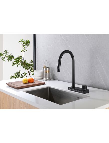 Купить Смеситель ABBER Wasser Kreis AF8114B для кухни с выдвижной лейкой, черный матовый (af8114b) по цене 35000 руб., в Санкт-Петебруге в интернет магазине 100-Систем, а также дургие товары ABBER из раздела Рычажные смесители и Смесители для кухни
