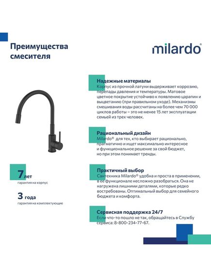 Купить Смеситель для кухни с гибким изливом, черный матовый, Meal, Milardo, M01BL0FM05 (m01bl0fm05) по цене 6290 руб., в Санкт-Петебруге в интернет магазине 100-Систем, а также дургие товары MILARDO из раздела Рычажные смесители и Смесители для кухни