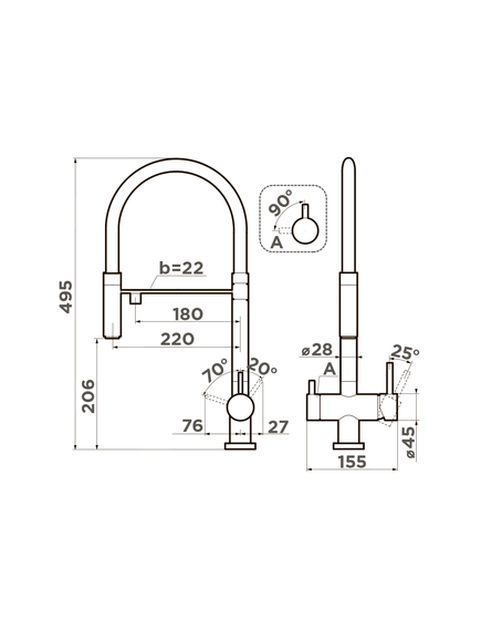 Купить Кухонный смеситель Omoikiri Kanto-PVD-LG (4994014) по цене 39888 руб., в Санкт-Петебруге в интернет магазине 100-Систем, а также дургие товары Omoikiri из раздела Смесители с подключением фильтра и Смесители для кухни
