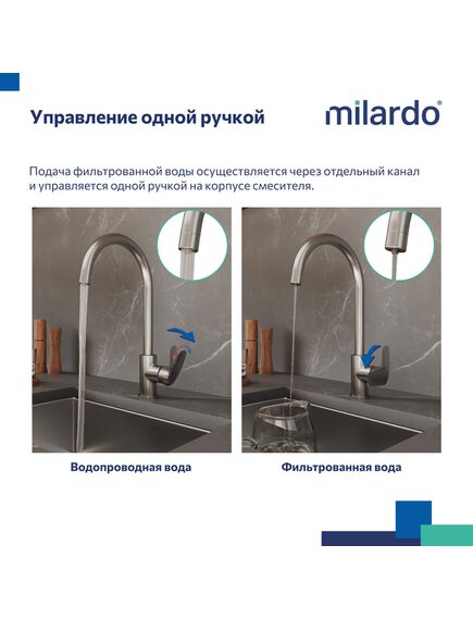 Купить Смеситель для кухни с каналом для фильтрованной воды, сатин, Rora, Milardo, RORBNFJM05 (rorbnfjm05) по цене 8490 руб., в Санкт-Петебруге в интернет магазине 100-Систем, а также дургие товары MILARDO из раздела Смесители с подключением фильтра и Смесители для кухни